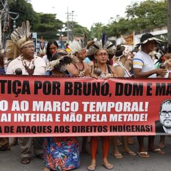 Em Fortaleza, Indigenistas da Funai e povos indígenas protestam pelas mortes de Bruno e Dom