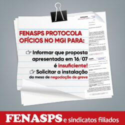 EM OFÍCIOS, FENASPS NOTIFICA MGI SOBRE PROPOSTA APRESENTADA E SOLICITA INSTALAÇÃO DA MESA DE NEGOCIAÇÃO DA GREVE NACIONAL